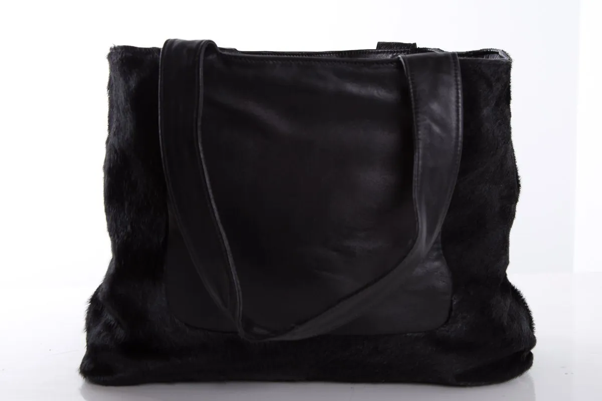 Paola Del Lungo Black Pony Hair & Leather Shoulder Bag