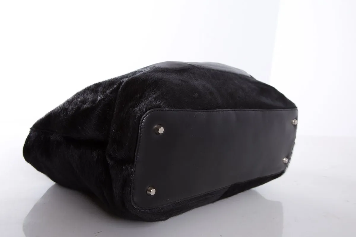 Paola Del Lungo Black Pony Hair & Leather Shoulder Bag