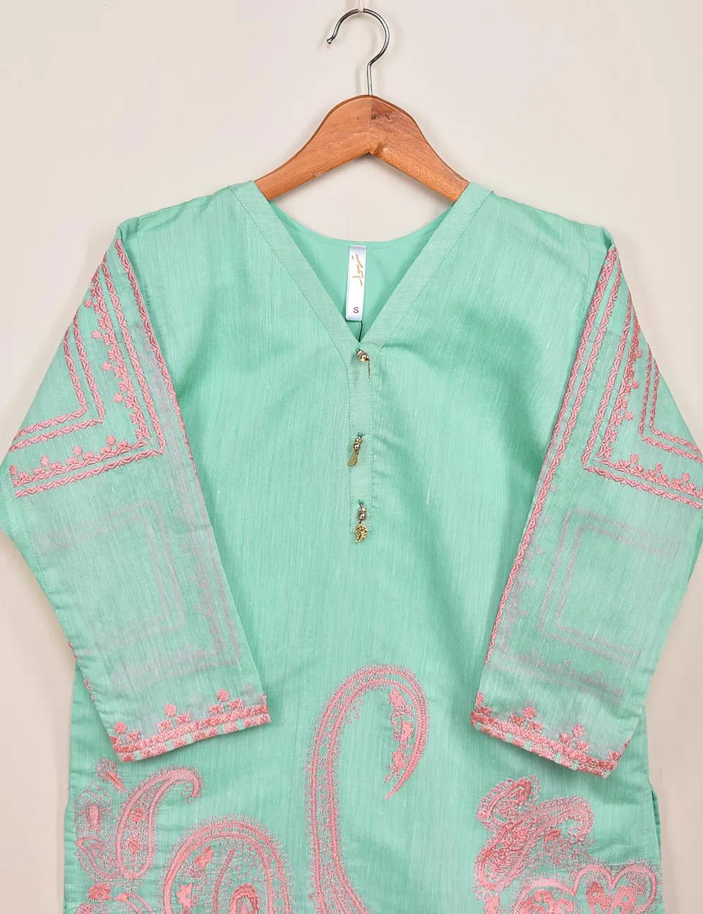 Paper Cotton Embroidered Stitched Kurti - (TS-091A-SeaGreen)