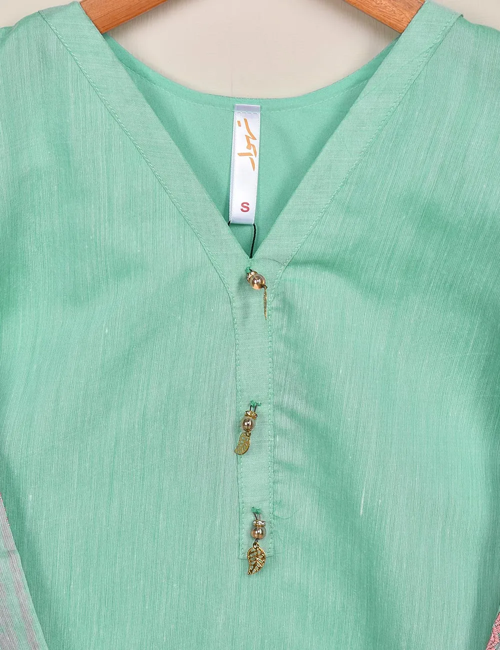 Paper Cotton Embroidered Stitched Kurti - (TS-091A-SeaGreen)