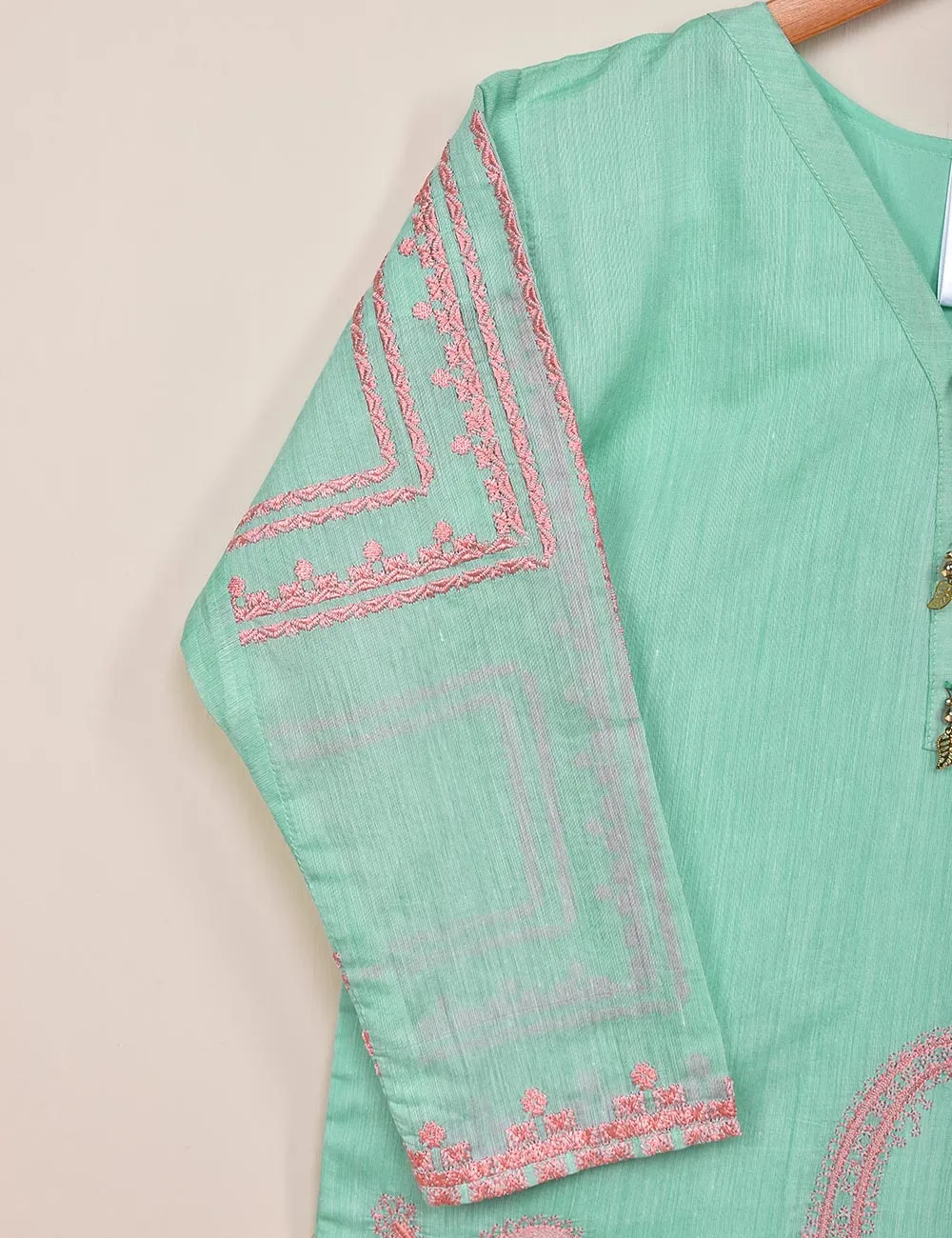 Paper Cotton Embroidered Stitched Kurti - (TS-091A-SeaGreen)