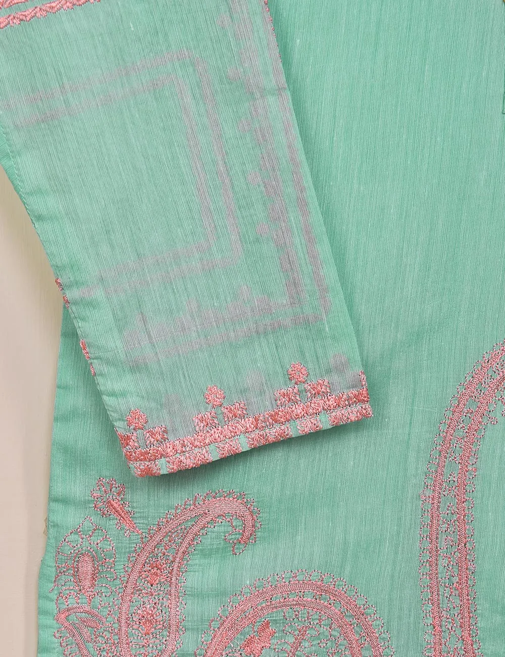 Paper Cotton Embroidered Stitched Kurti - (TS-091A-SeaGreen)