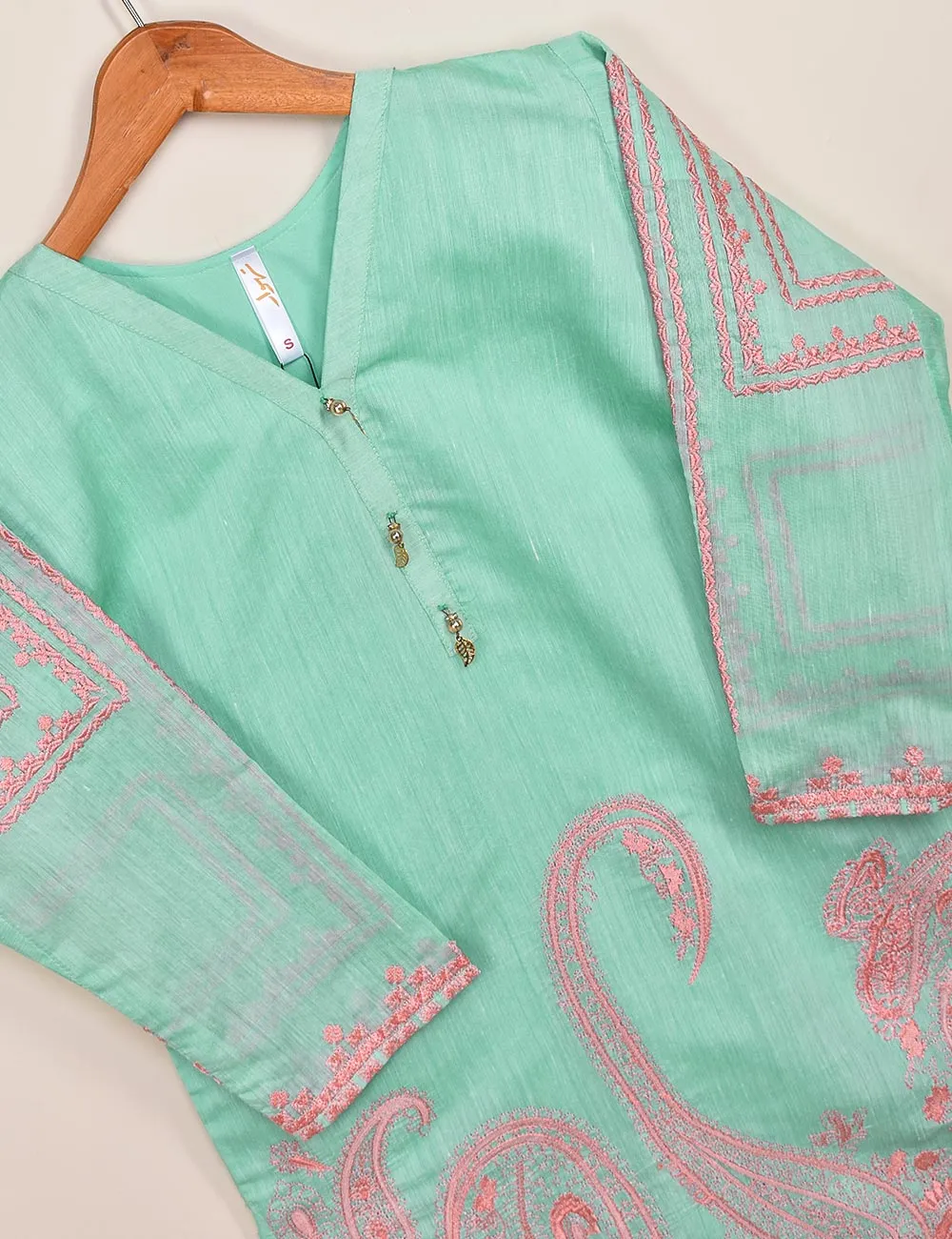 Paper Cotton Embroidered Stitched Kurti - (TS-091A-SeaGreen)