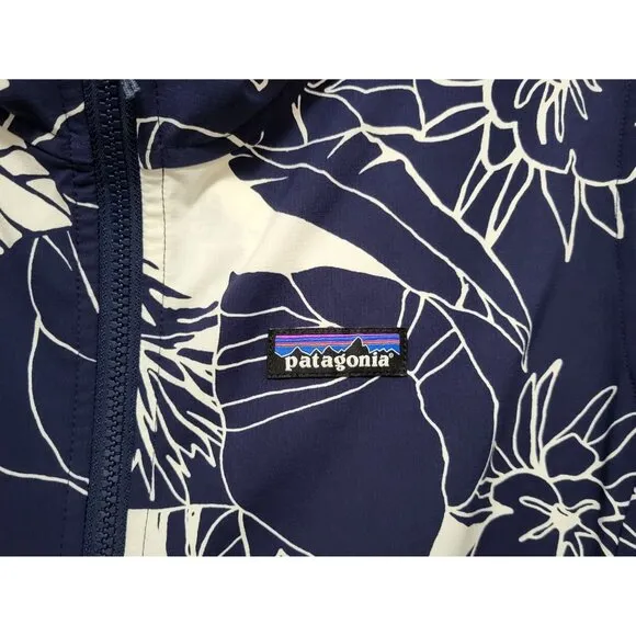 PATAGONIA Bajadas Hoody Jacket Lightweight UPF Protection Blue Floral Full Zip