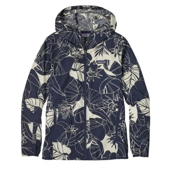 PATAGONIA Bajadas Hoody Jacket Lightweight UPF Protection Blue Floral Full Zip