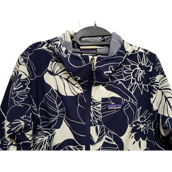PATAGONIA Bajadas Hoody Jacket Lightweight UPF Protection Blue Floral Full Zip