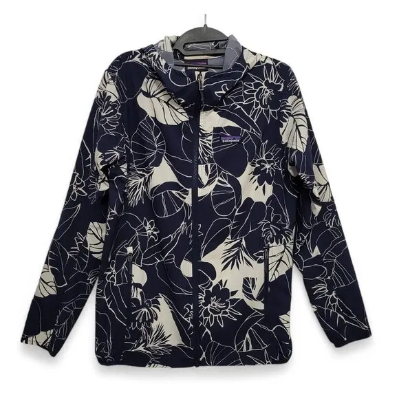 PATAGONIA Bajadas Hoody Jacket Lightweight UPF Protection Blue Floral Full Zip
