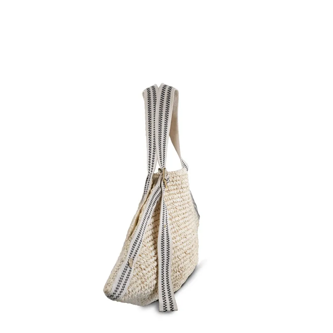 Penge Raffia Shoulder Bag | Black & Cream Stripe