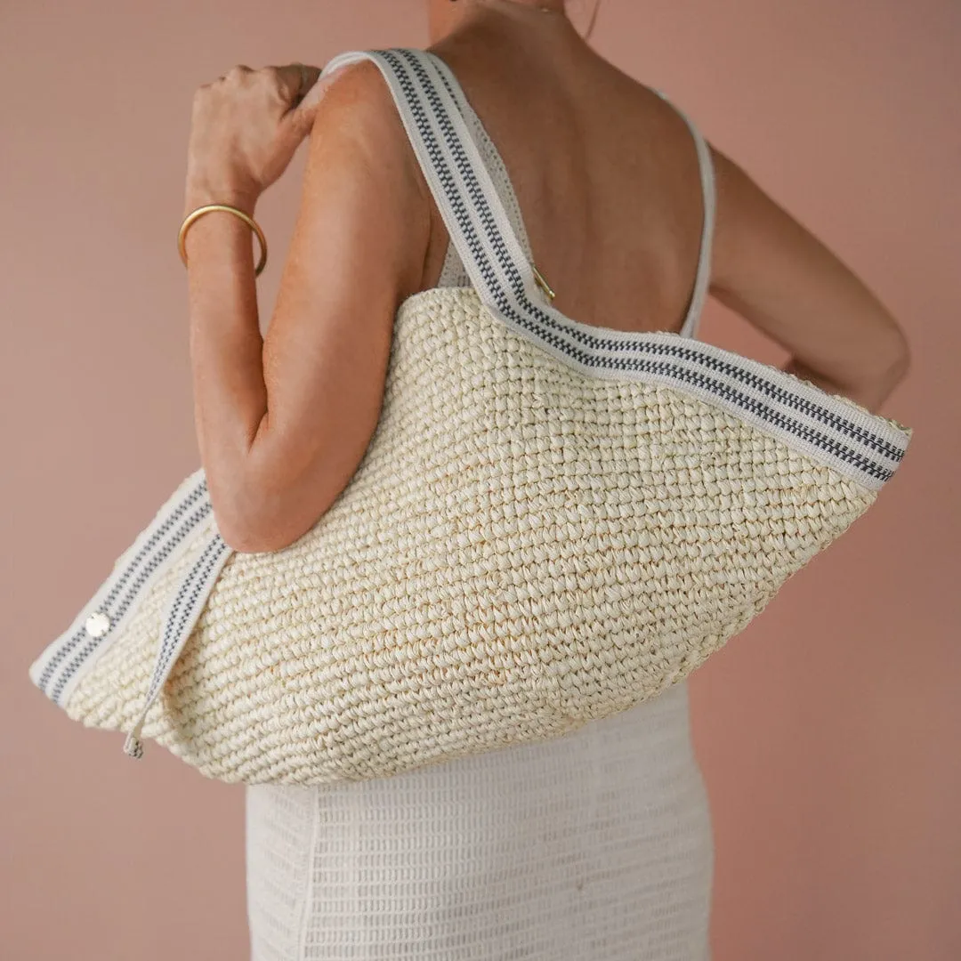 Penge Raffia Shoulder Bag | Black & Cream Stripe