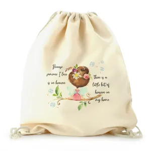 Personalised Canvas Drawstring Backpack with Heaven Love Message