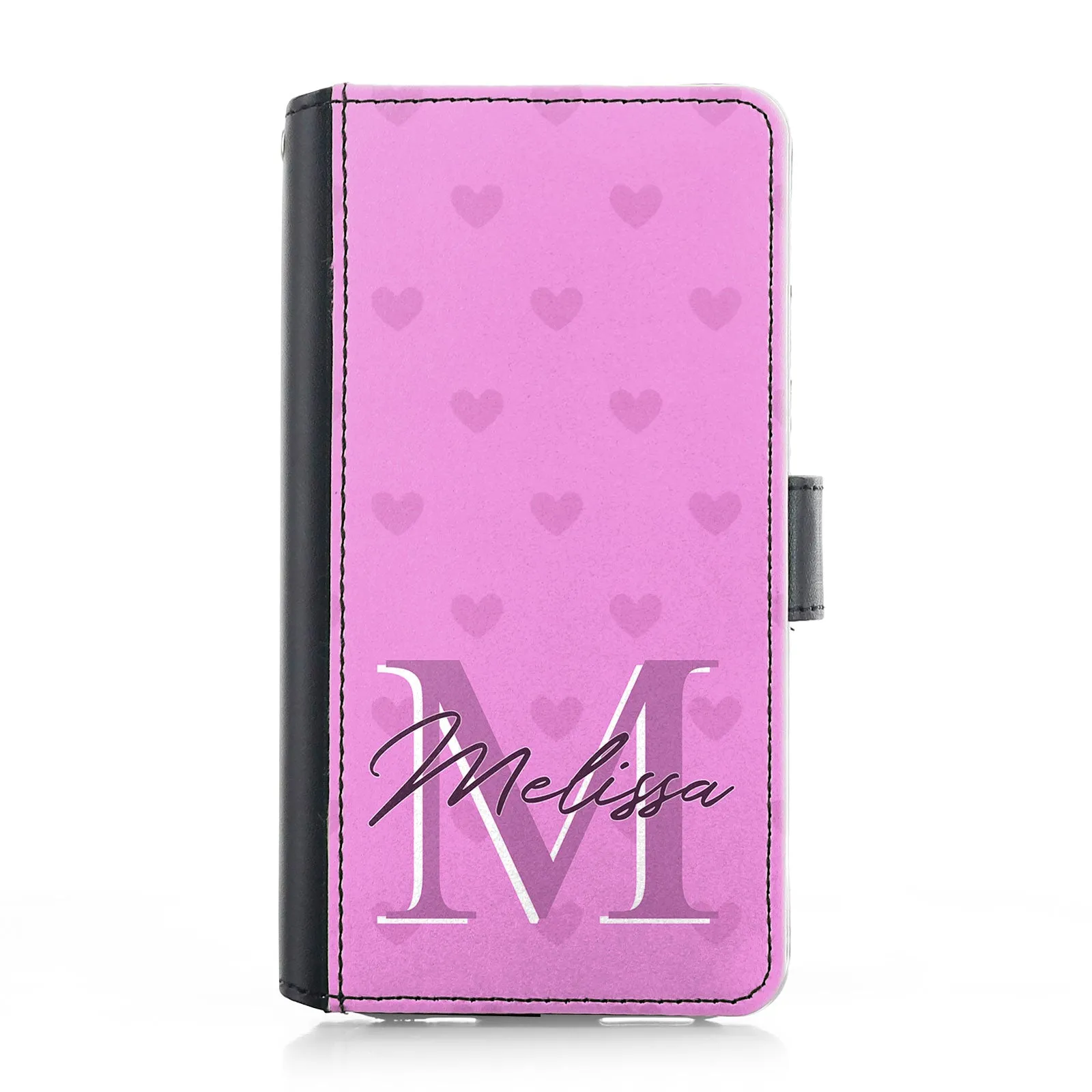 Personalised iPhone Leather Case - Pink Heart Monogram and Name