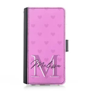 Personalised iPhone Leather Case - Pink Heart Monogram and Name