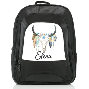 Personalised Rucksack with Cow Skull Feathers and Cute Text