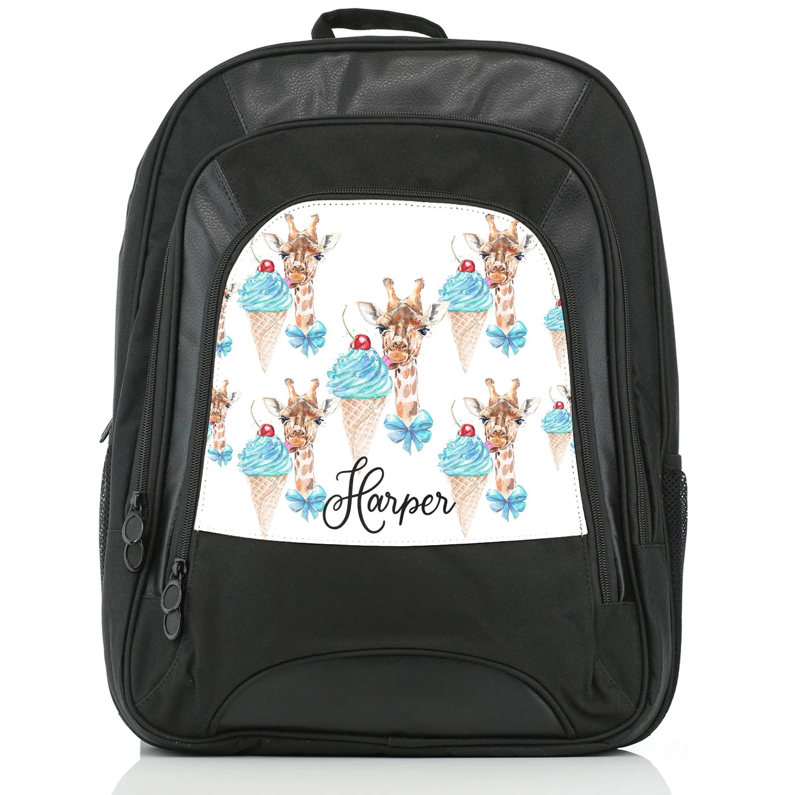 Personalised Rucksack with Giraffe Blue Ice creams and Cute Text