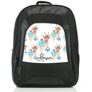 Personalised Rucksack with Giraffe Blue Ice creams and Cute Text