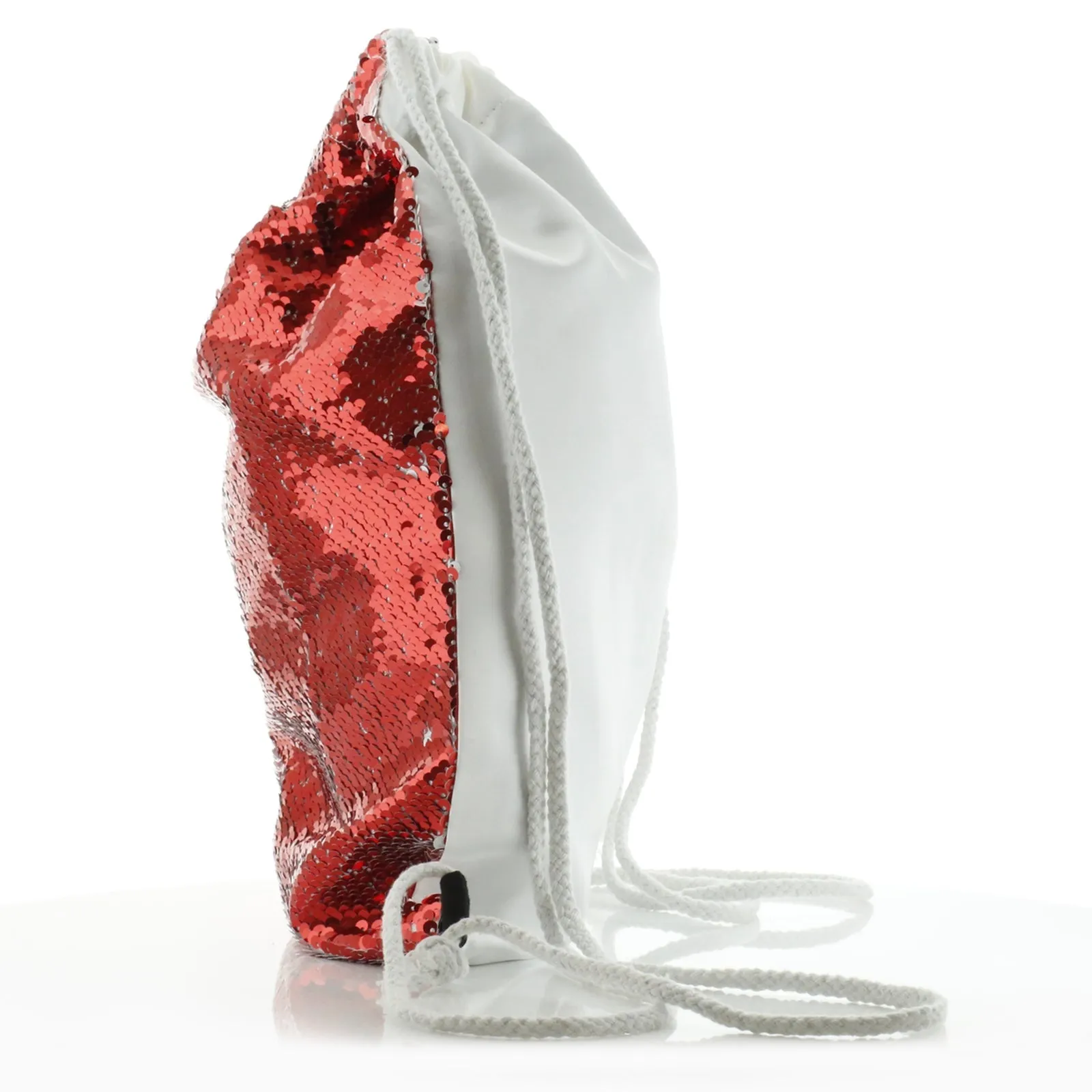 Personalised Sequin Drawstring Backpack with Grey Donkey Pink and White Flowers and Cute Text