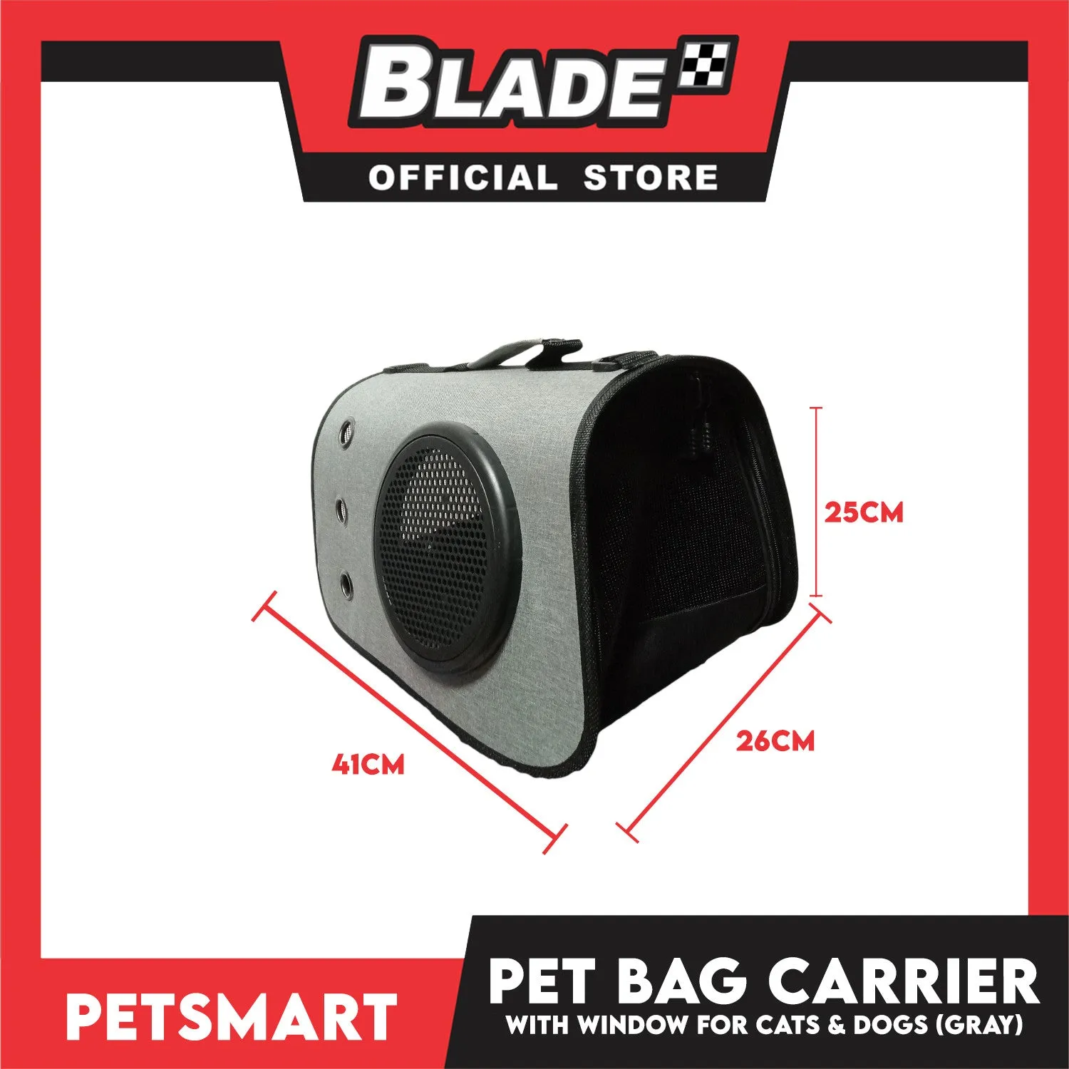 Pet Bag Carrier with Window for Cats and Dogs (Gray) 41cm x 26cm x 25cm