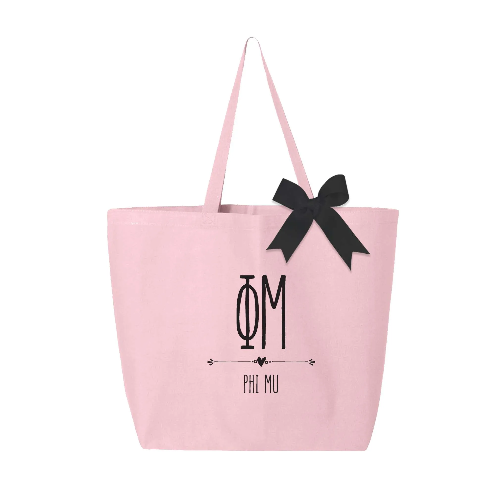 Phi Mu Pink Canvas Tote Bag with Black Bow