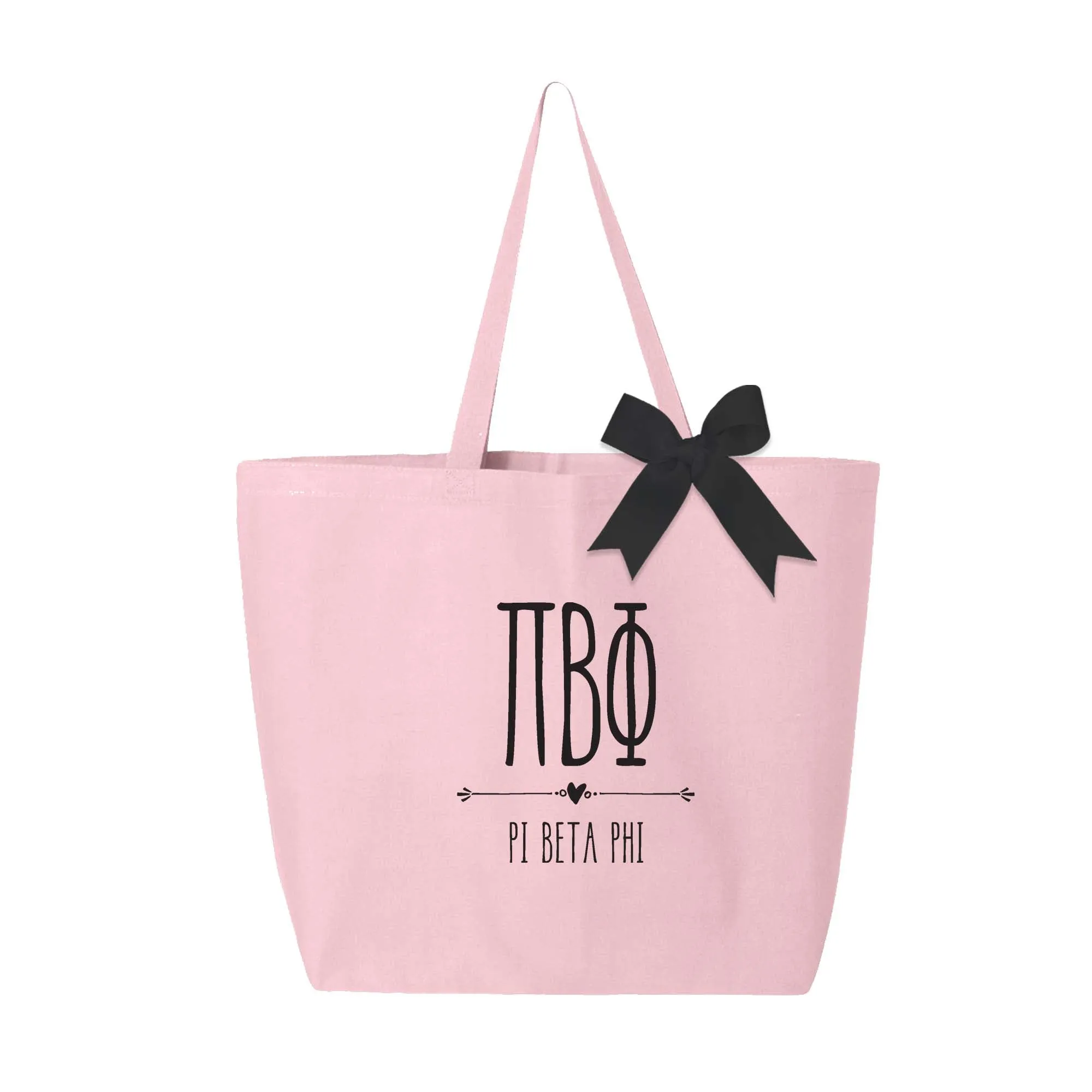 Pi Beta Phi Pink Canvas Tote Bag with Black Bow