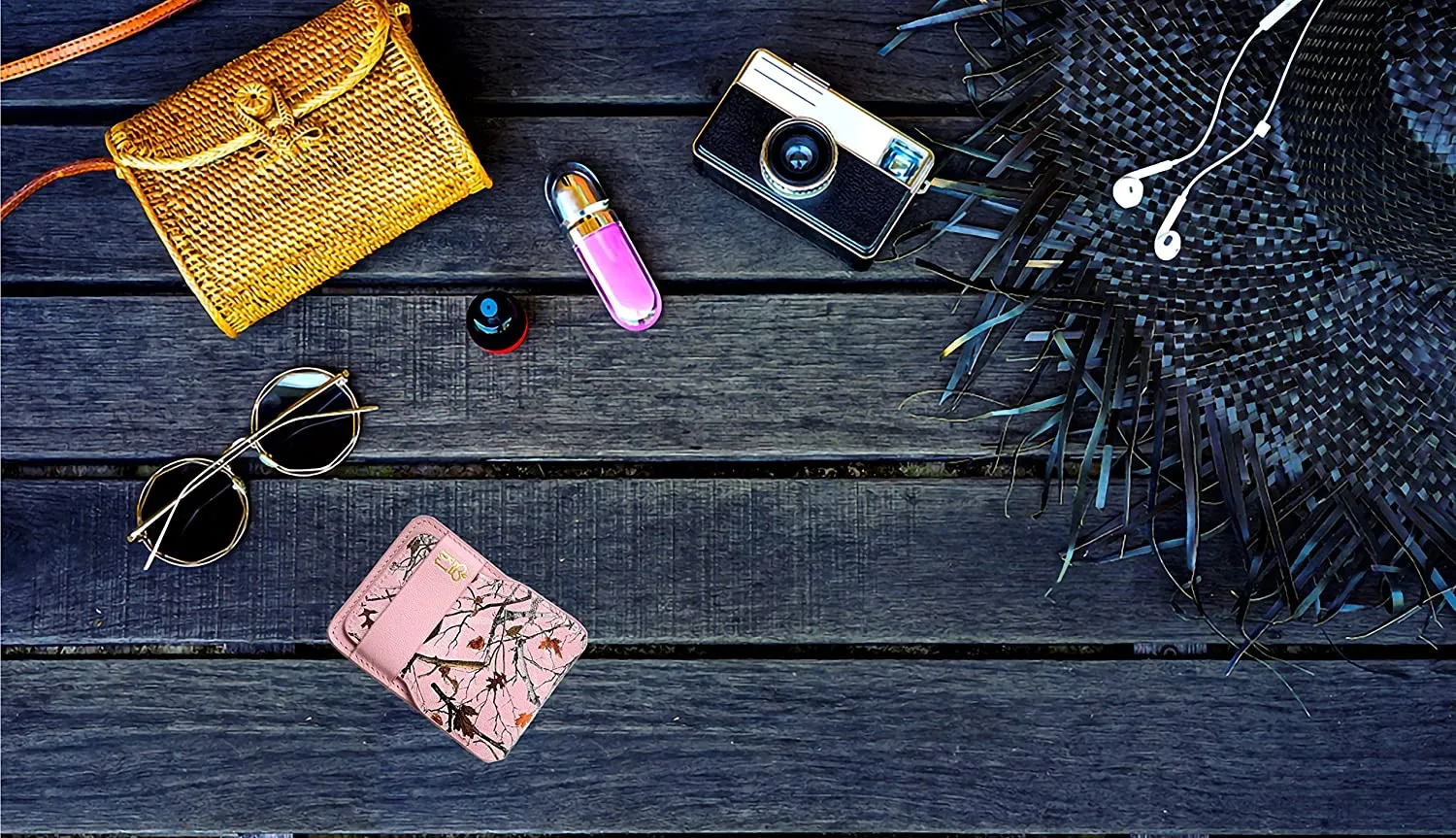 Pink Camo Wallet Leather Minimalist Wallet Unique Camouflage Design