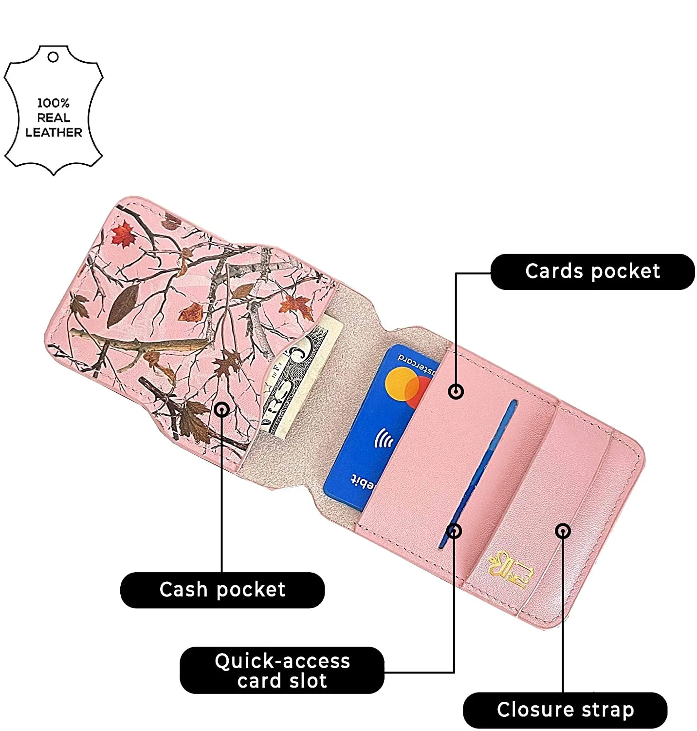 Pink Camo Wallet Leather Minimalist Wallet Unique Camouflage Design