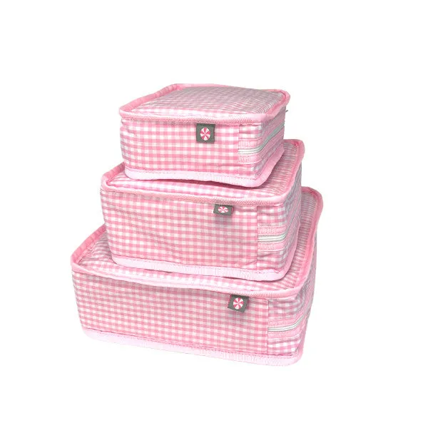 Pink Gingham Packing Cube Stacking Set