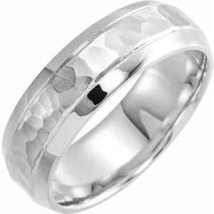 Platinum 7 mm Beveled-Edge Band with Hammered Finish Size 10