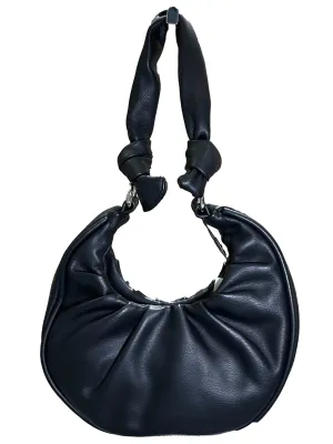 Pleated Moon Shape Shoulder Bag - Black
