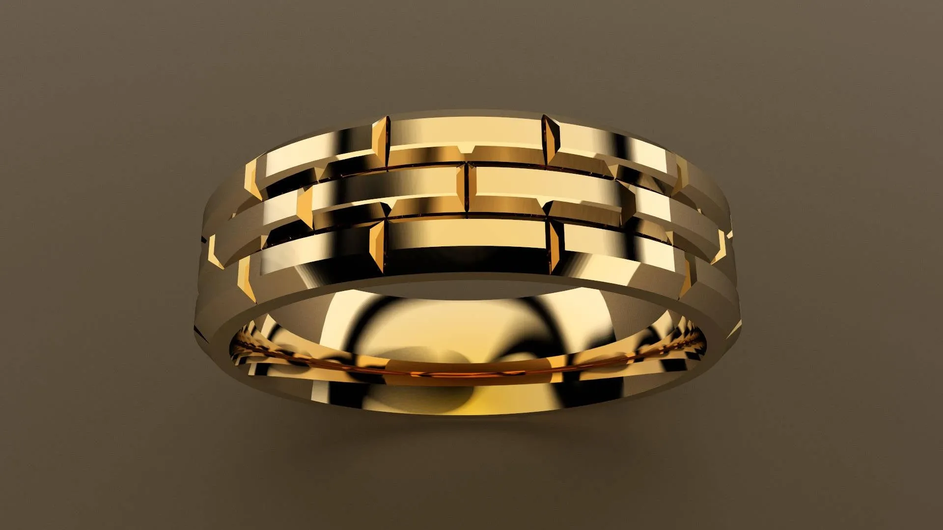 Polished Yellow Gold 6mm Brick Pattern Wedding Band