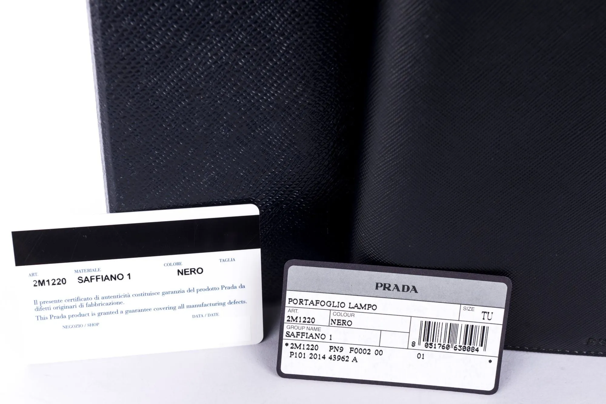 Prada 2M1220 Black Saffiano Large Zip Wallet with Cards & Box