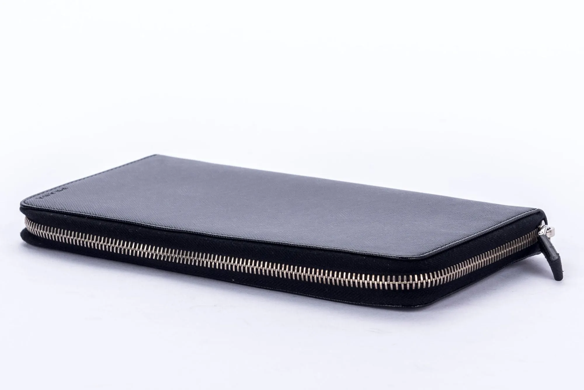 Prada 2M1220 Black Saffiano Large Zip Wallet with Cards & Box