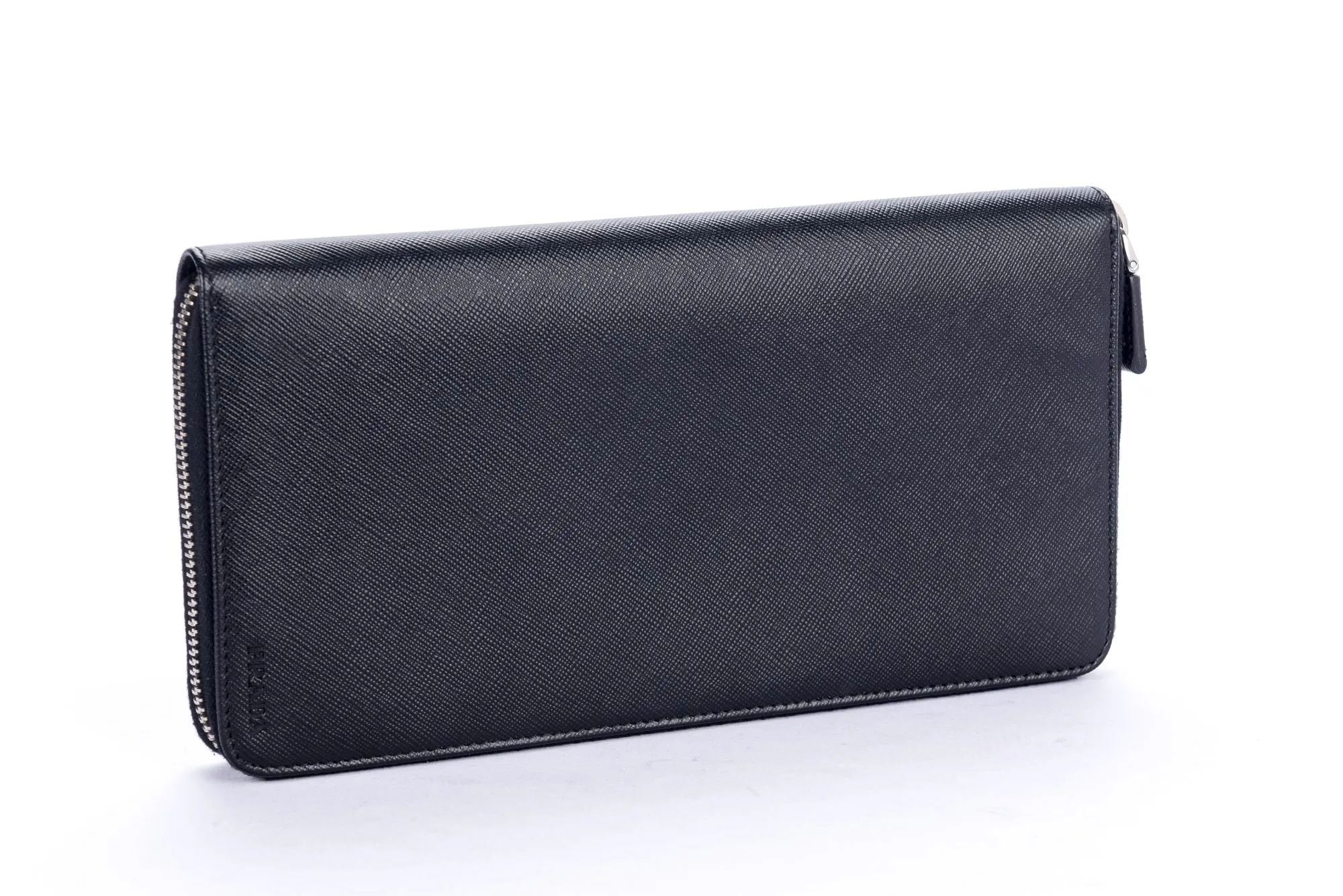Prada 2M1220 Black Saffiano Large Zip Wallet with Cards & Box
