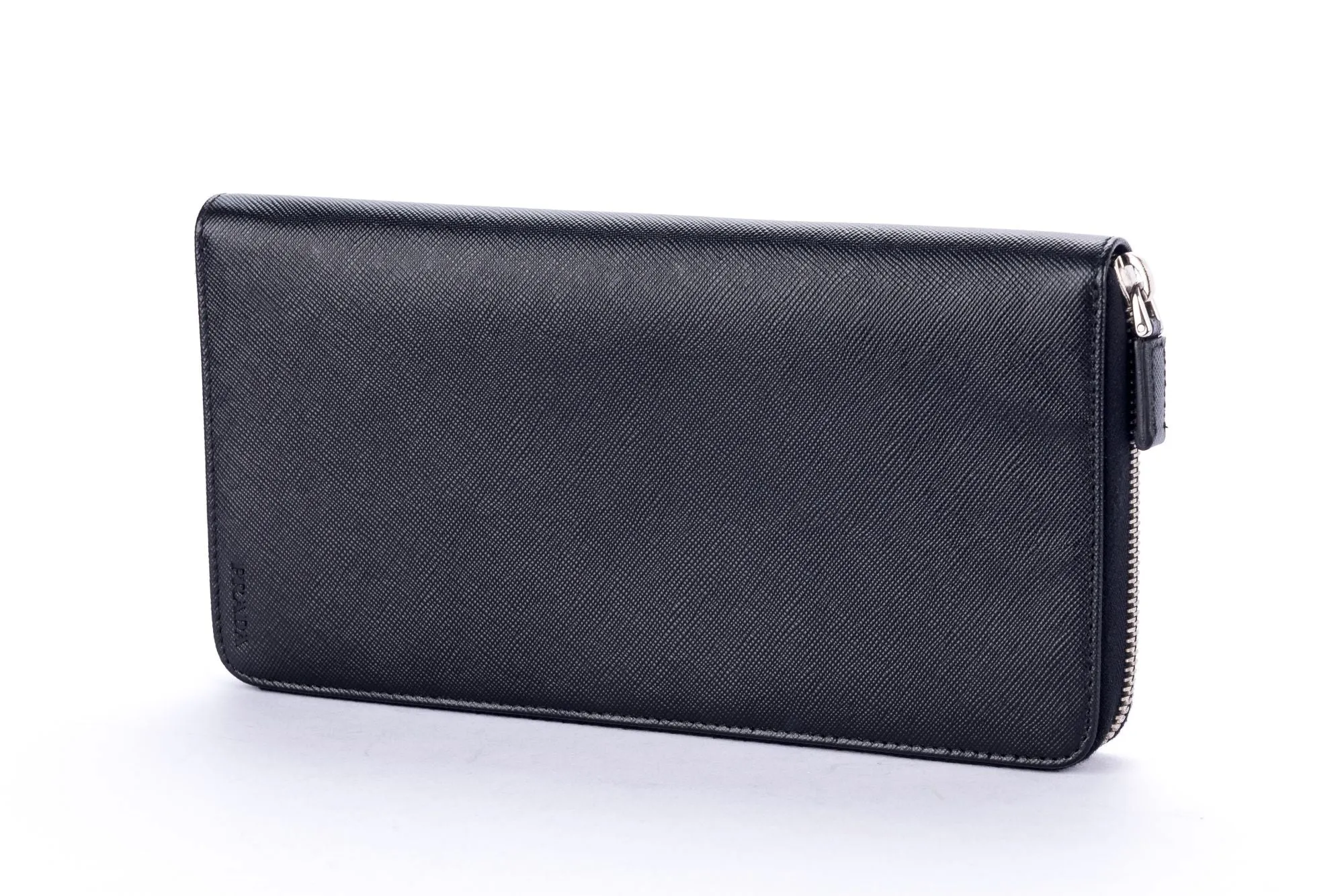 Prada 2M1220 Black Saffiano Large Zip Wallet with Cards & Box