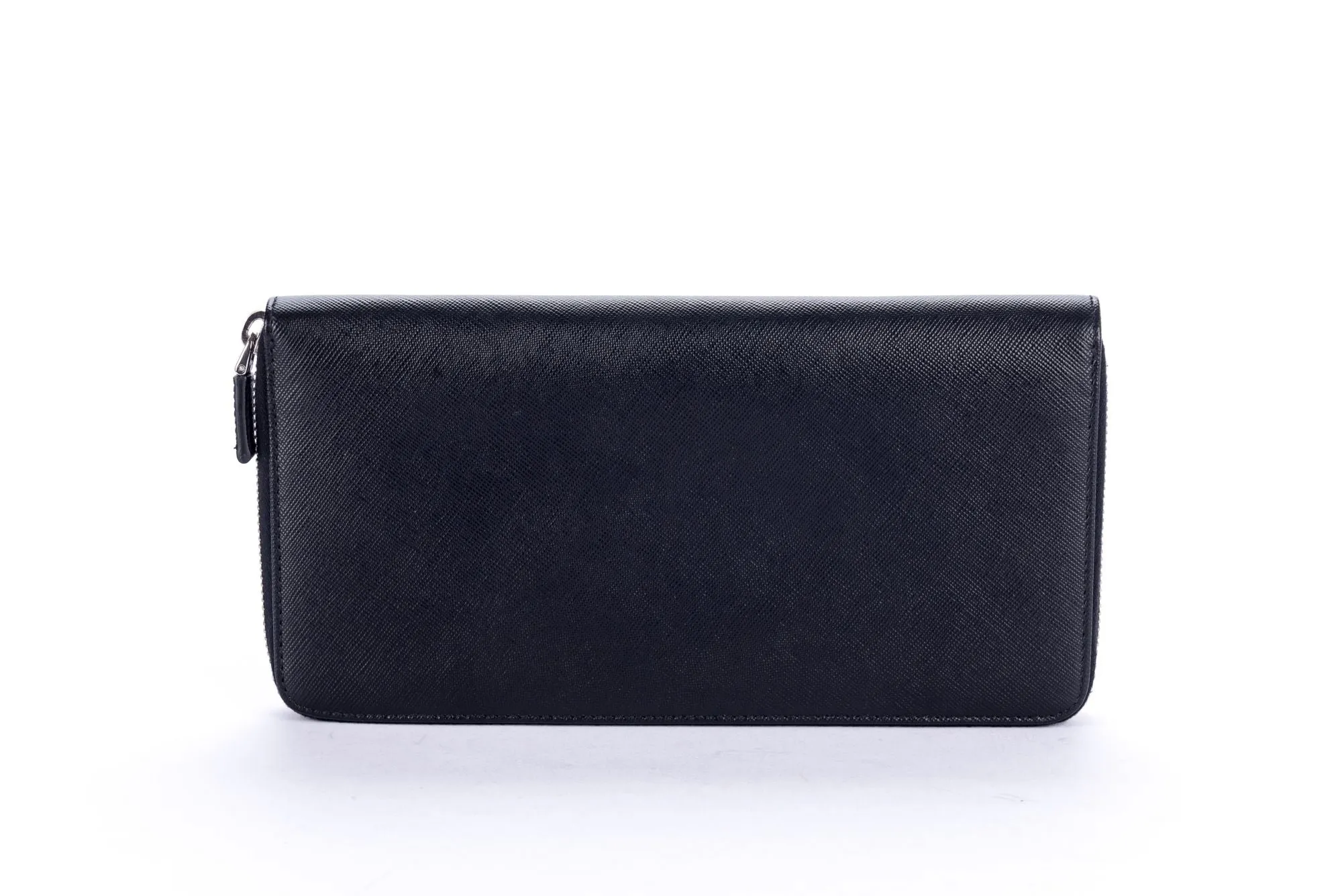 Prada 2M1220 Black Saffiano Large Zip Wallet with Cards & Box