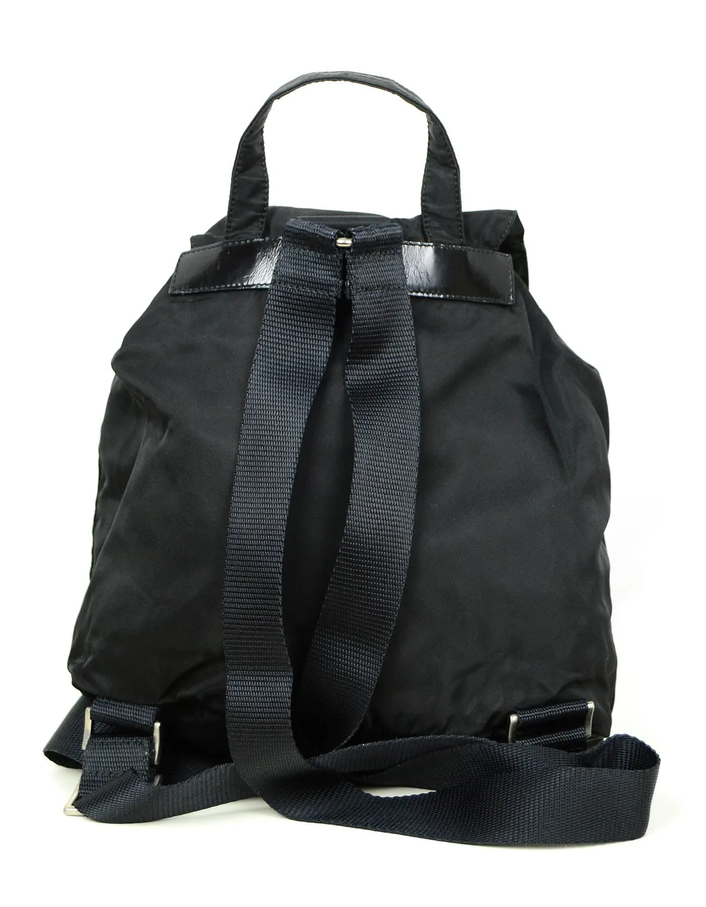 Prada Black Nylon Small Backpack Bag w/ Front Buckle Pockets