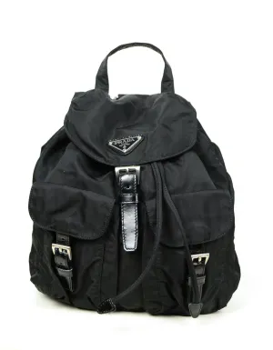 Prada Black Nylon Small Backpack Bag w/ Front Buckle Pockets