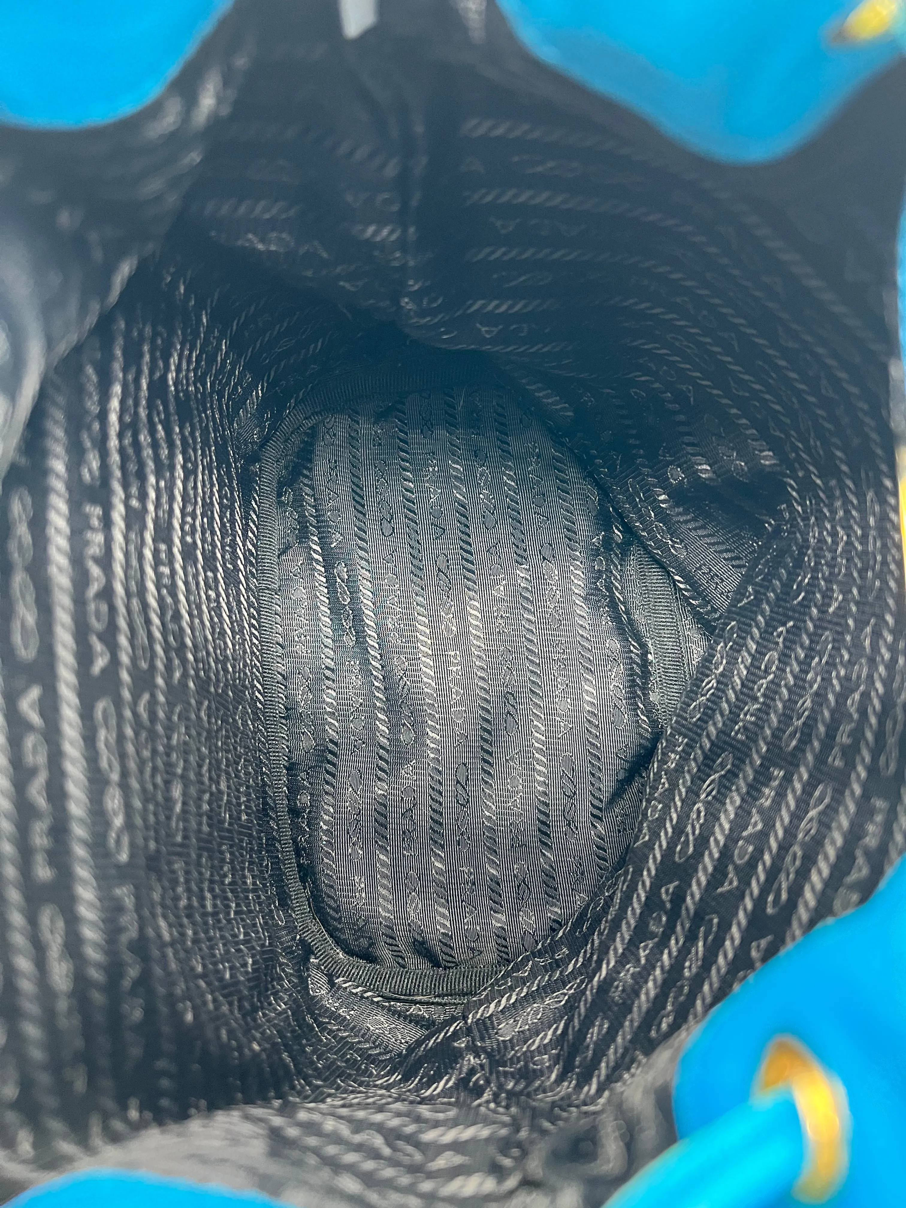 Prada Blue Leather Small Drawstring Bucket Handbag