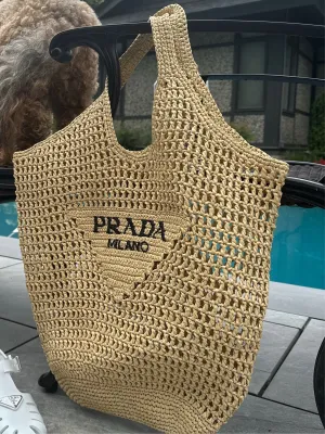 Prada Crochet Tote Bag with Black Logo