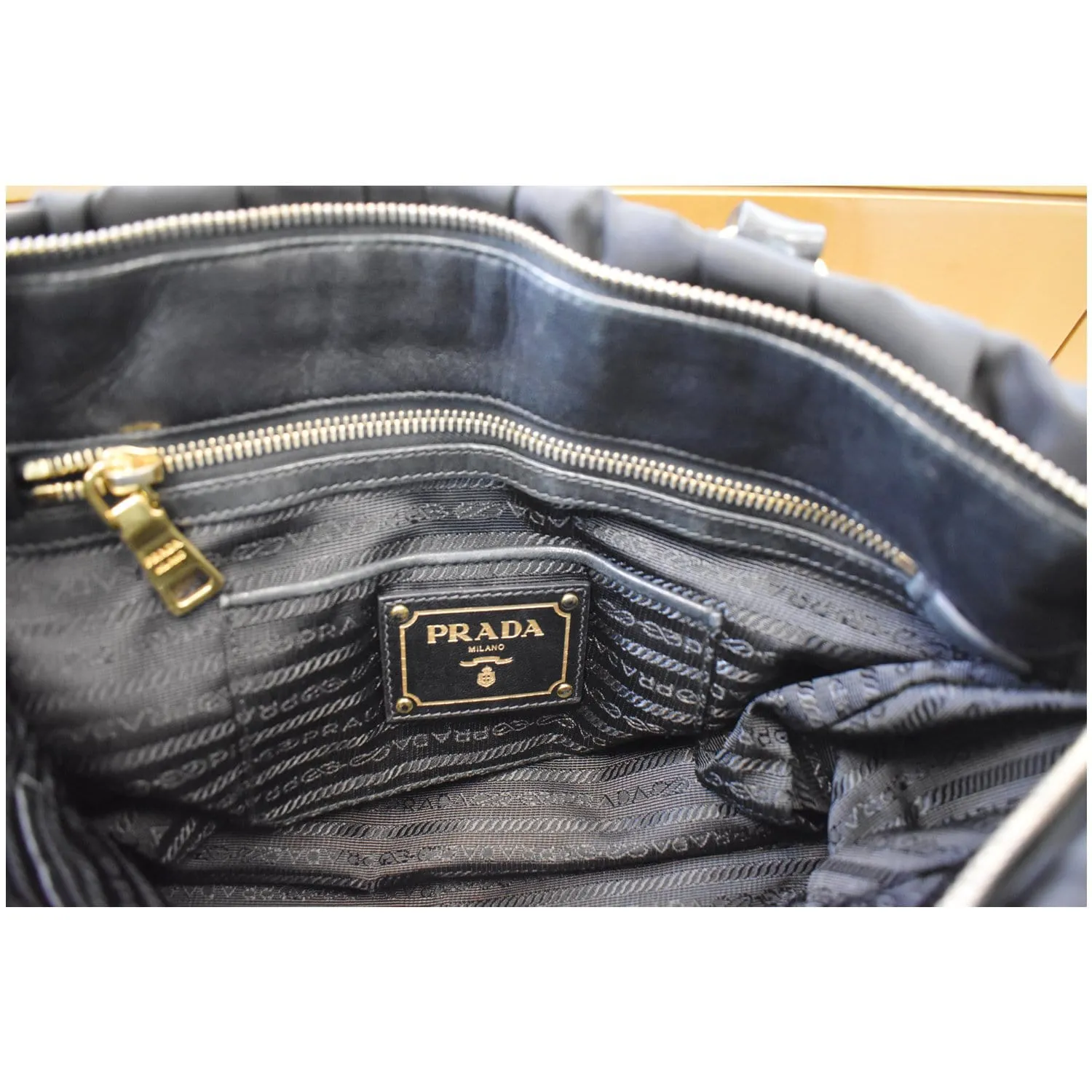 PRADA Gaufre Nappa Leather Tote Bag Black BN1336