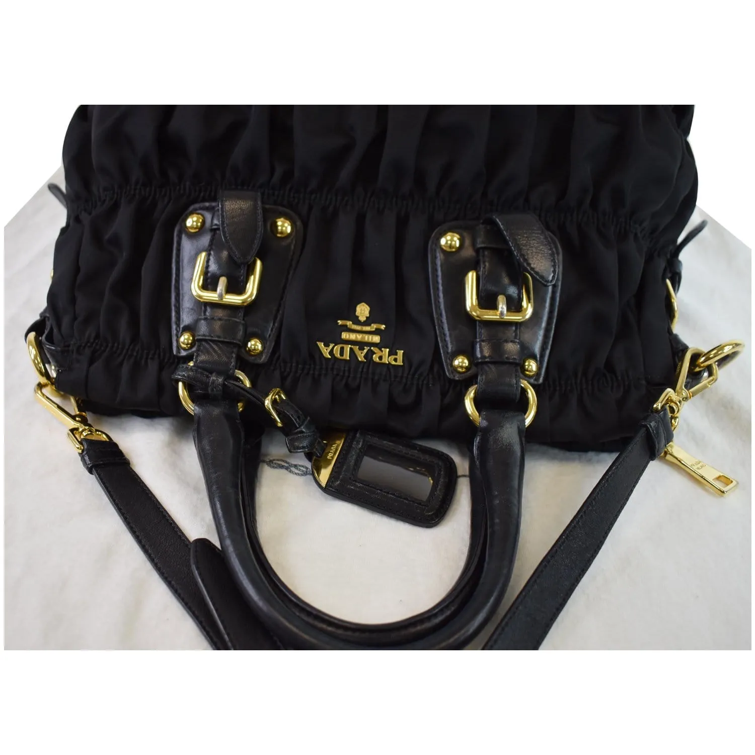 PRADA Gaufre Nappa Leather Tote Bag Black BN1336