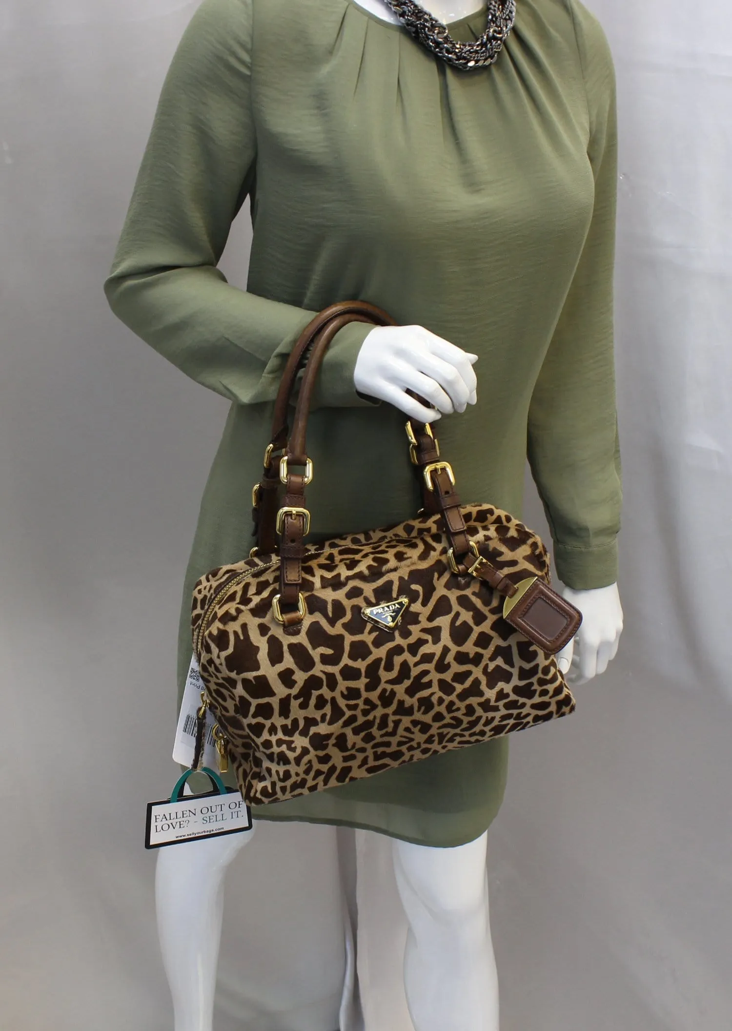 PRADA Leopard Printed Calf Hair Shoulder Bag