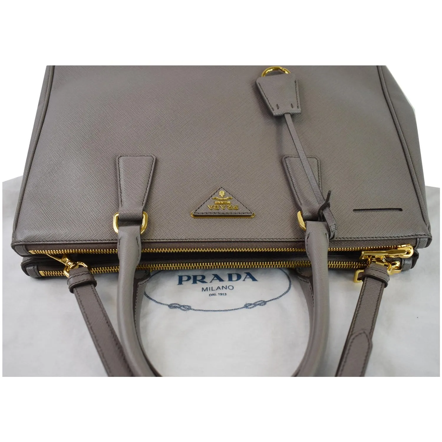 PRADA Lux Large Saffiano Leather Tote Shoulder Bag Light Taupe