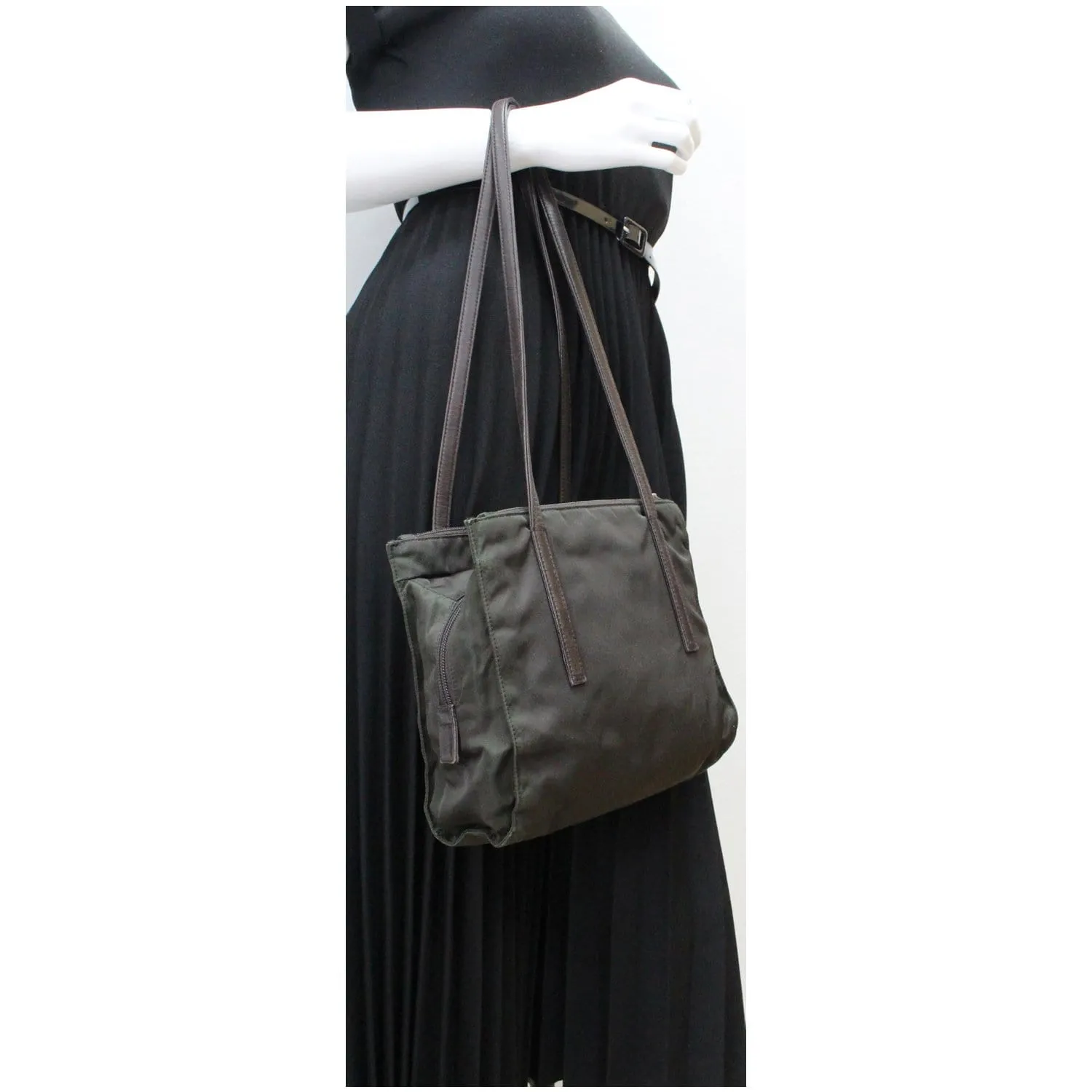 PRADA Nylon Tote Shoulder Bag Dark Green