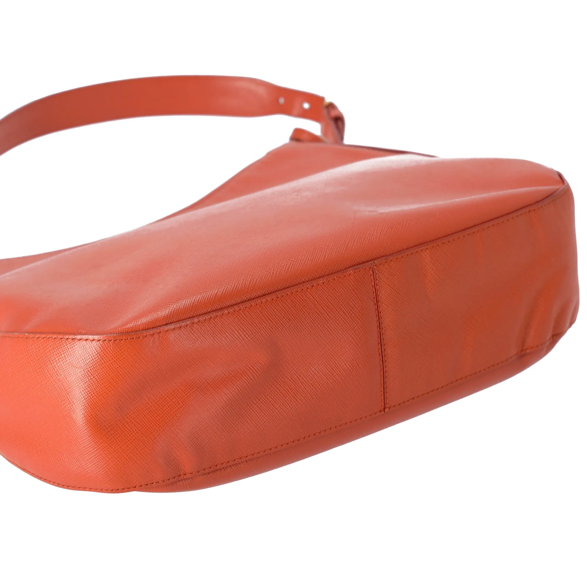 PRADA Triangle Logo Shoulder Bag Hobo Orange Saffiano Leather