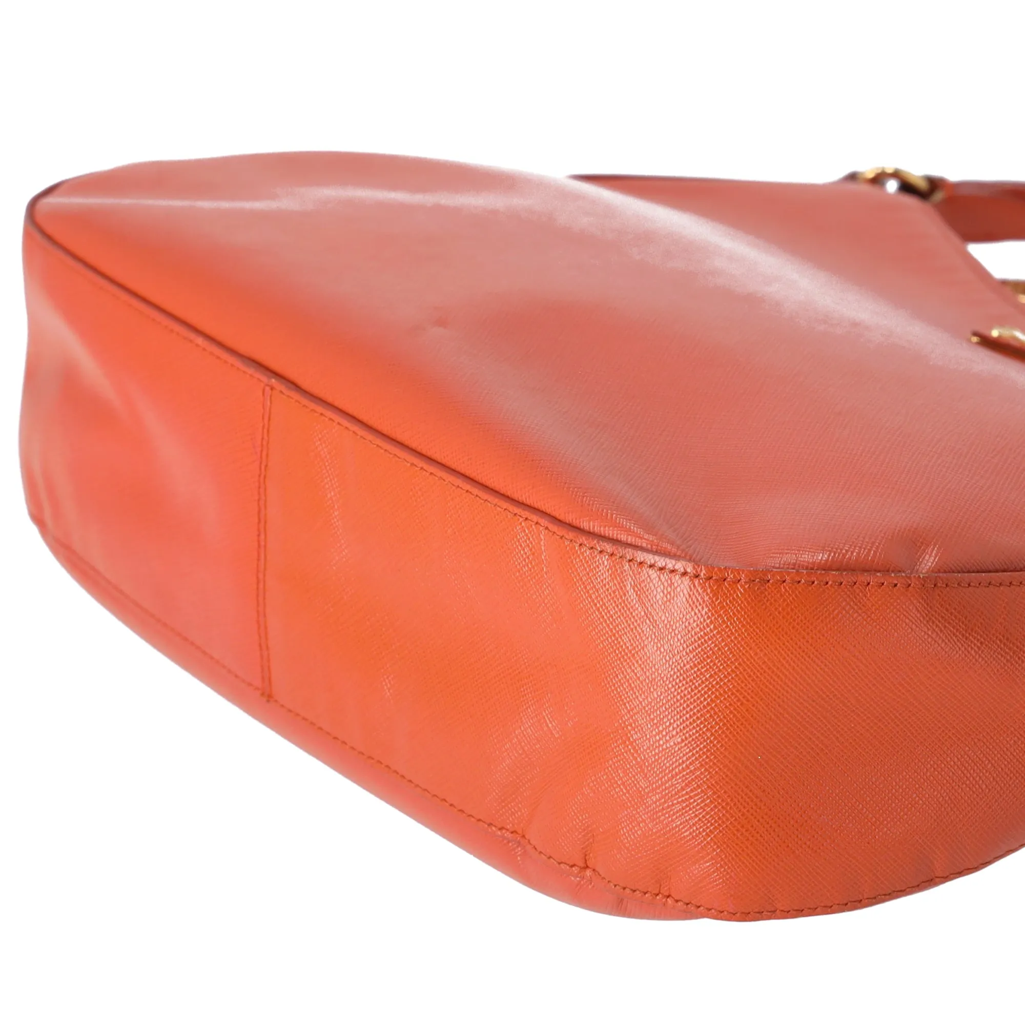 PRADA Triangle Logo Shoulder Bag Hobo Orange Saffiano Leather