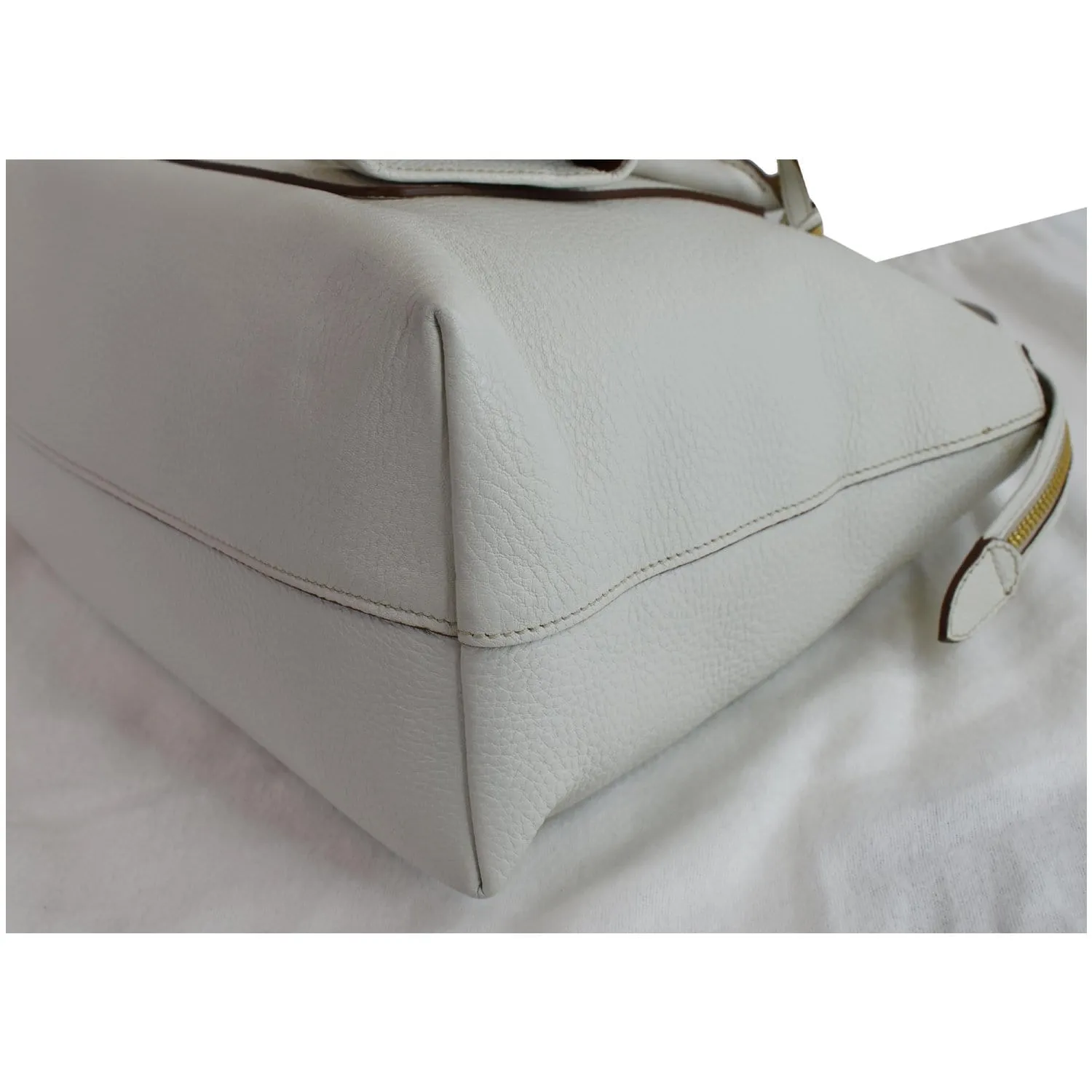 PRADA Vitello Daino Pebbled Leather Zip Tote Shoulder Bag White