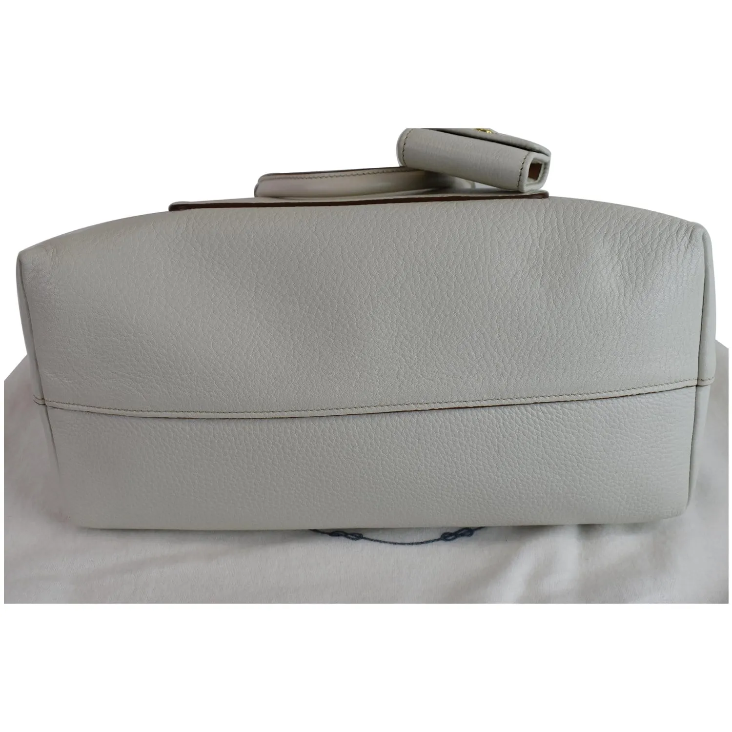 PRADA Vitello Daino Pebbled Leather Zip Tote Shoulder Bag White