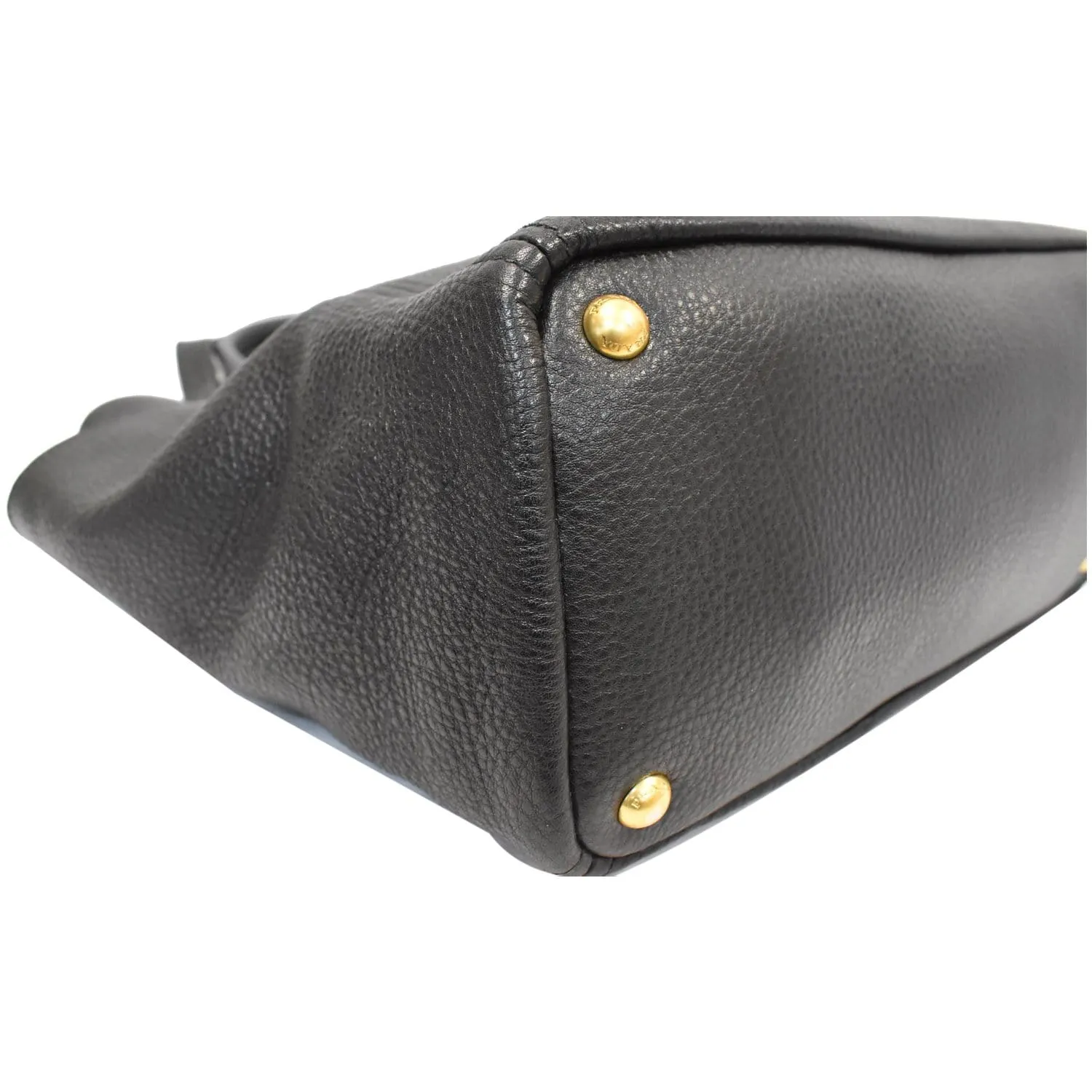 PRADA Vitello Daino Side-Pocket Leather Tote Shoulder Bag Black