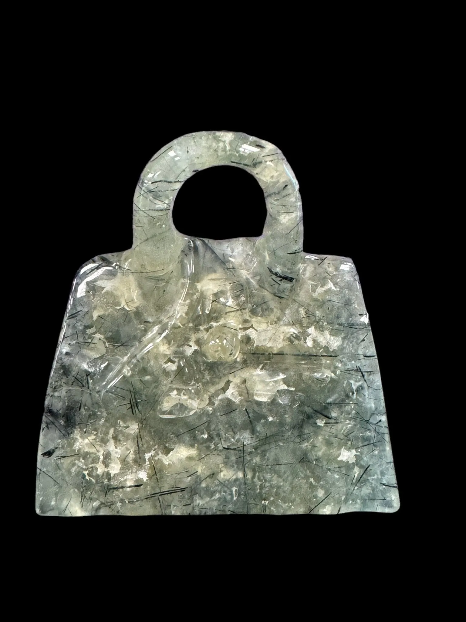 Prehnite  Handbag / Purse Carving - 3.25 inches tall