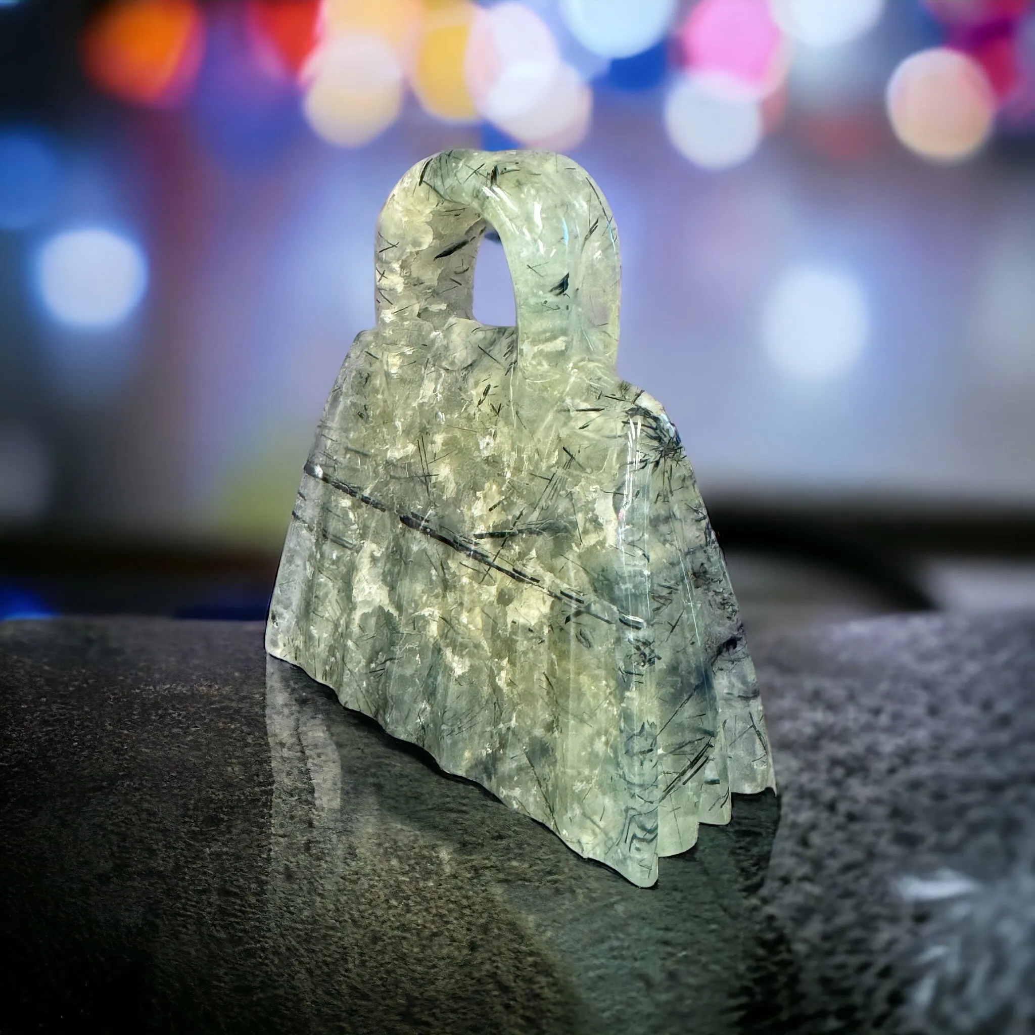 Prehnite  Handbag / Purse Carving - 3.25 inches tall